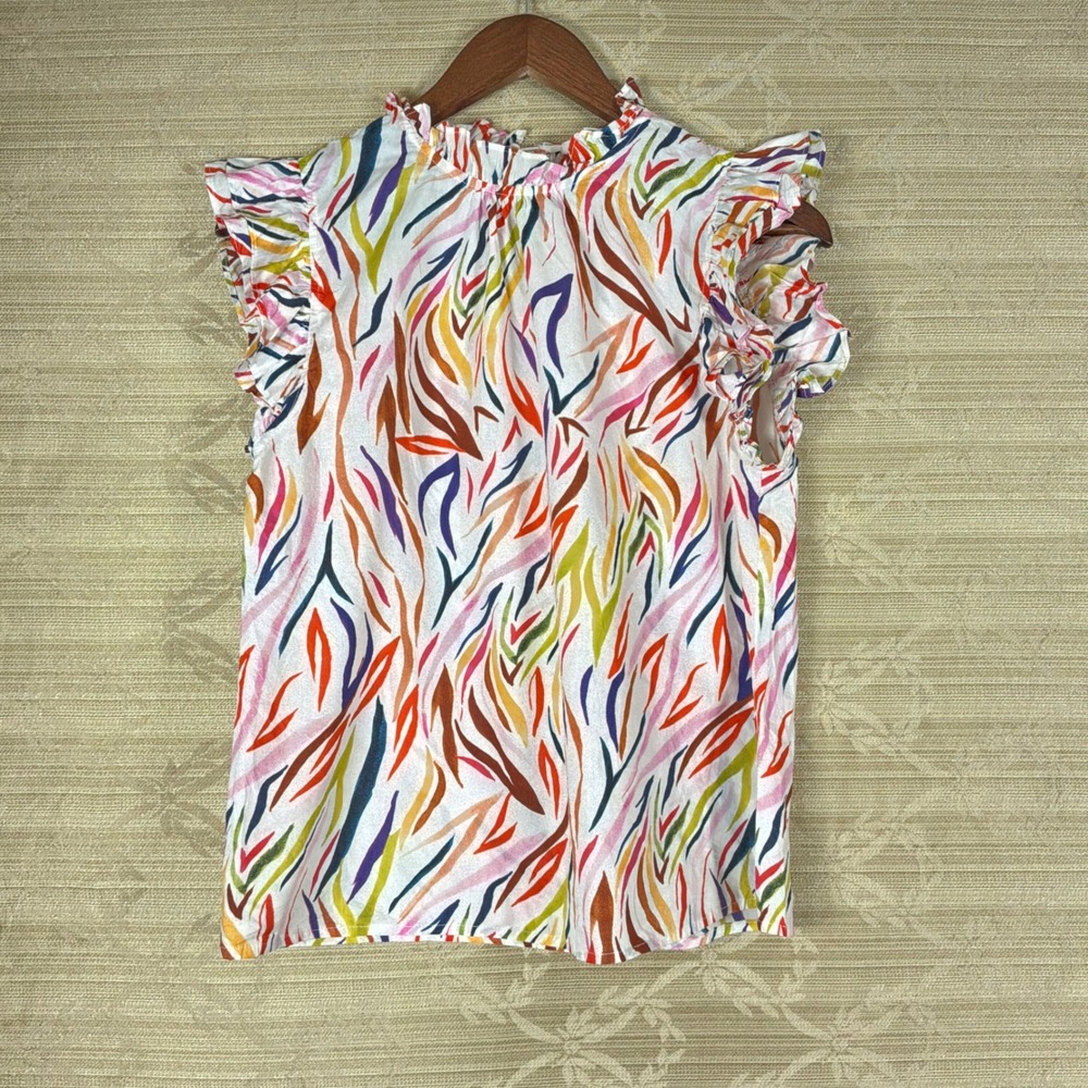 THML Ruffle Sleeve Top Womens Small Multicolor Excellent Abstract Cotton Blouse